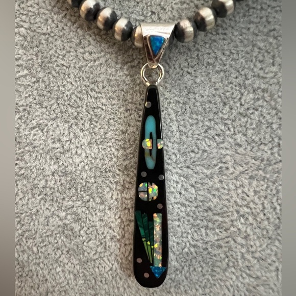 ❤️ Zuni Galaxy Native American Multi-stone Inlaid Sterling Pendant Signed “LU” - Picture 1 of 12